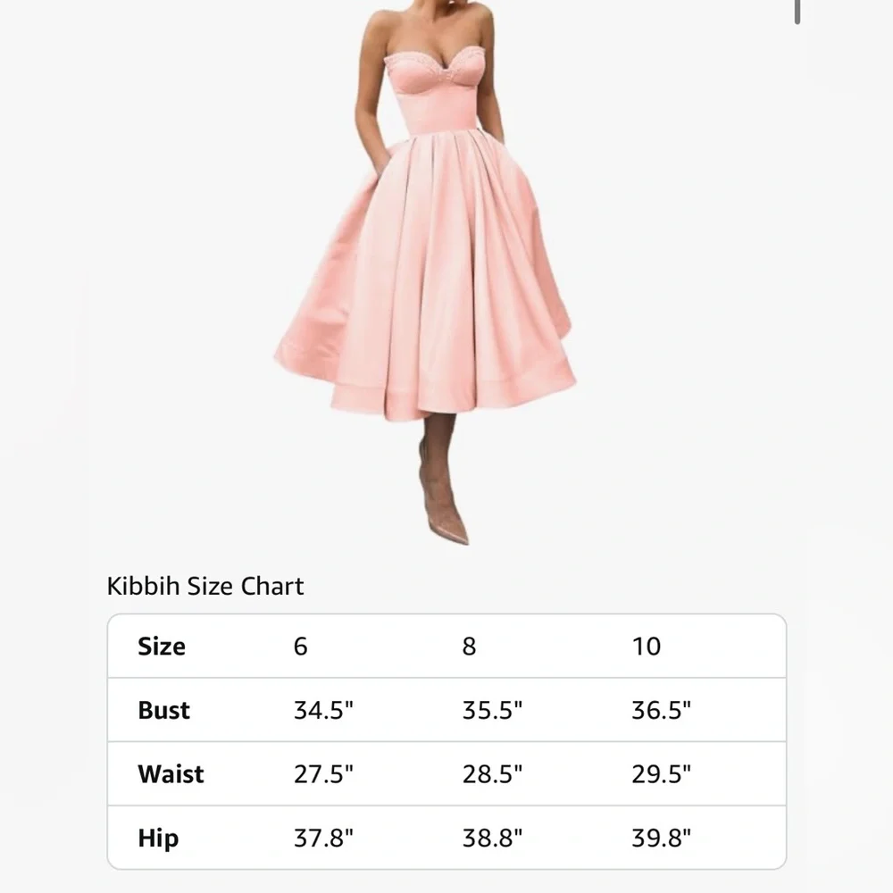 New Sweetheart Strapless Short Homecoming Dress Satin A-line Gown with Pockets - Picture 9 of 10